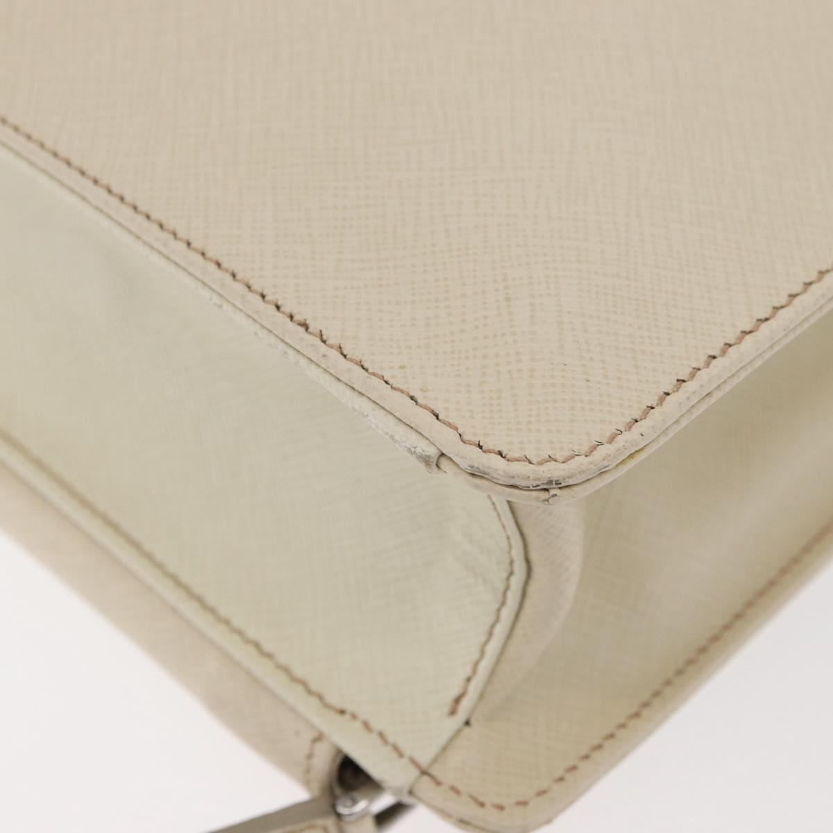 PRADA Business Bag Safiano leather Ivory Silver Auth bs34948A