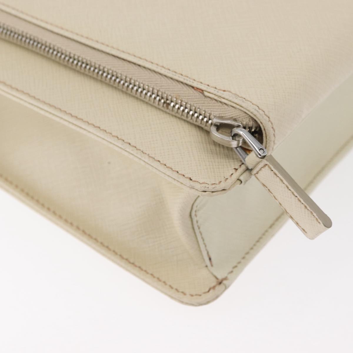 PRADA Business Bag Safiano leather Ivory Silver Auth bs34948A