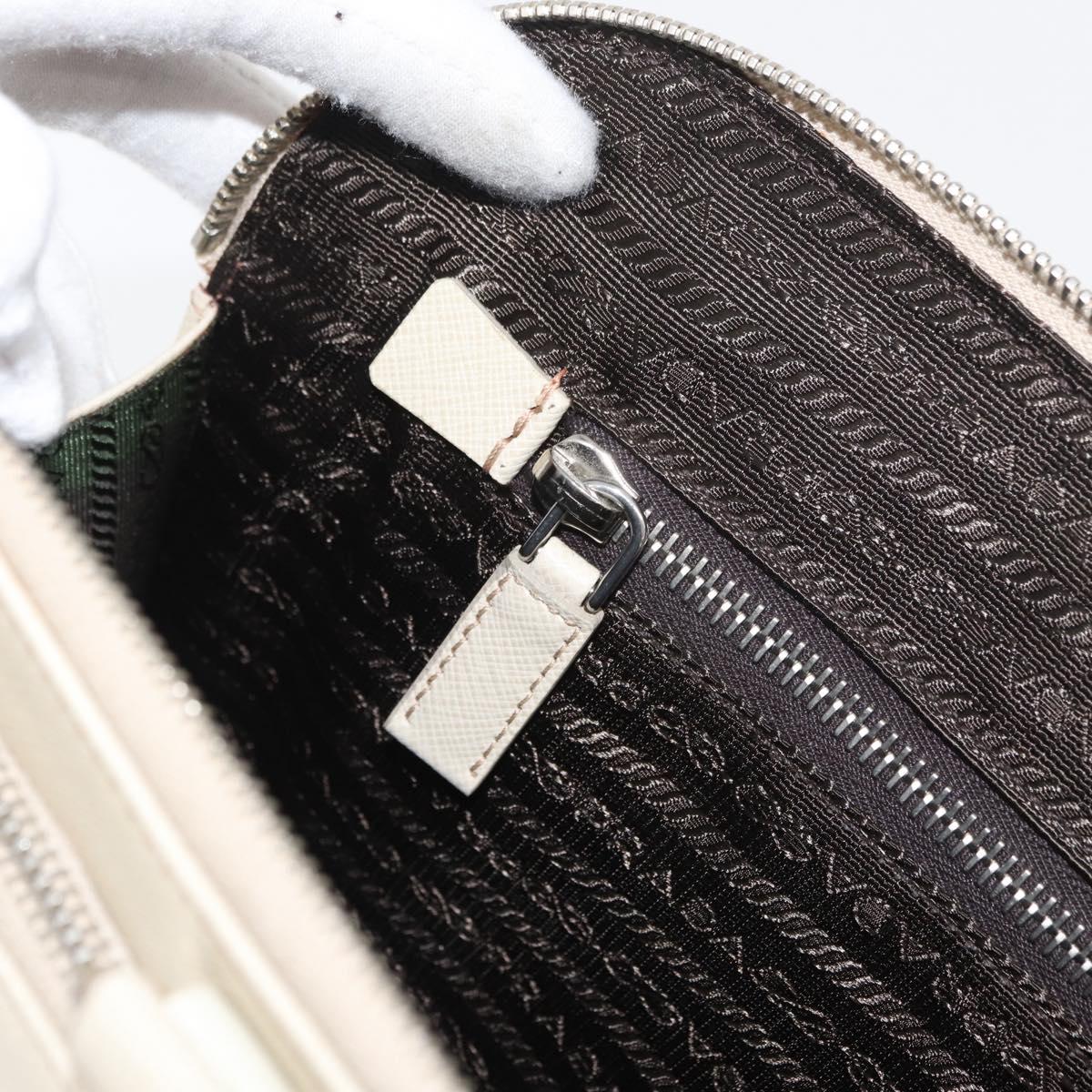 PRADA Business Bag Safiano leather Ivory Silver Auth bs34948A