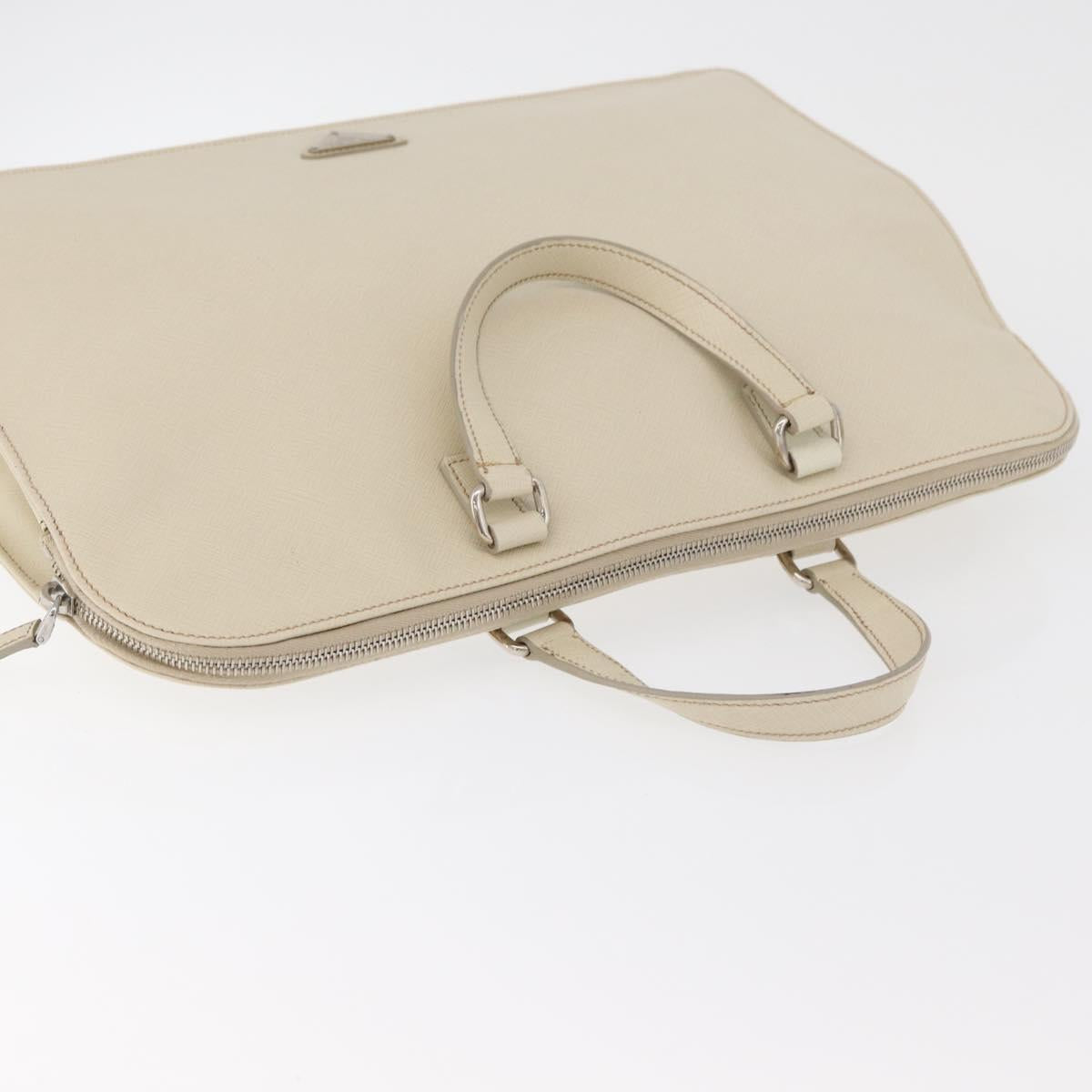PRADA Business Bag Safiano leather Ivory Silver Auth bs34948A
