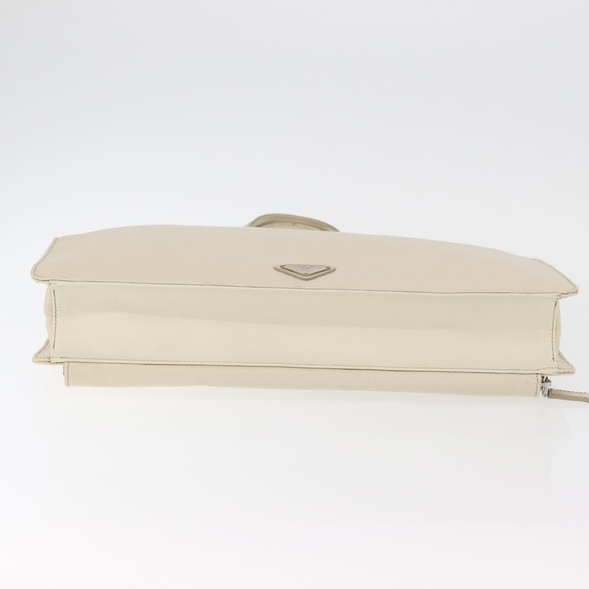 PRADA Business Bag Safiano leather Ivory Silver Auth bs34948A