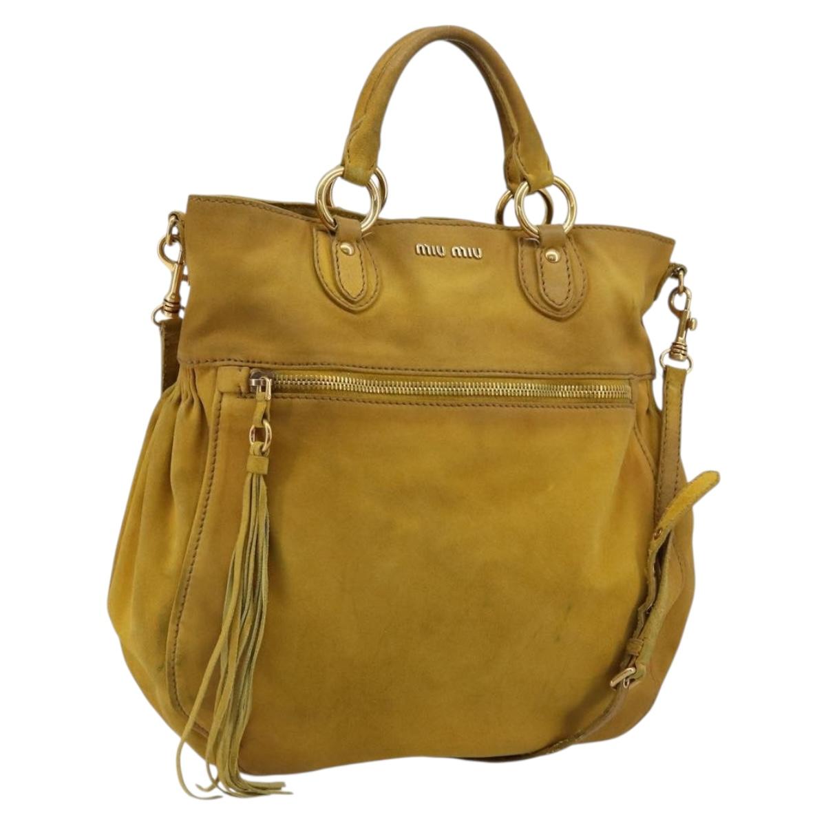 Miu Miu Hand Bag Suede 2way Yellow Gold Auth bs34949