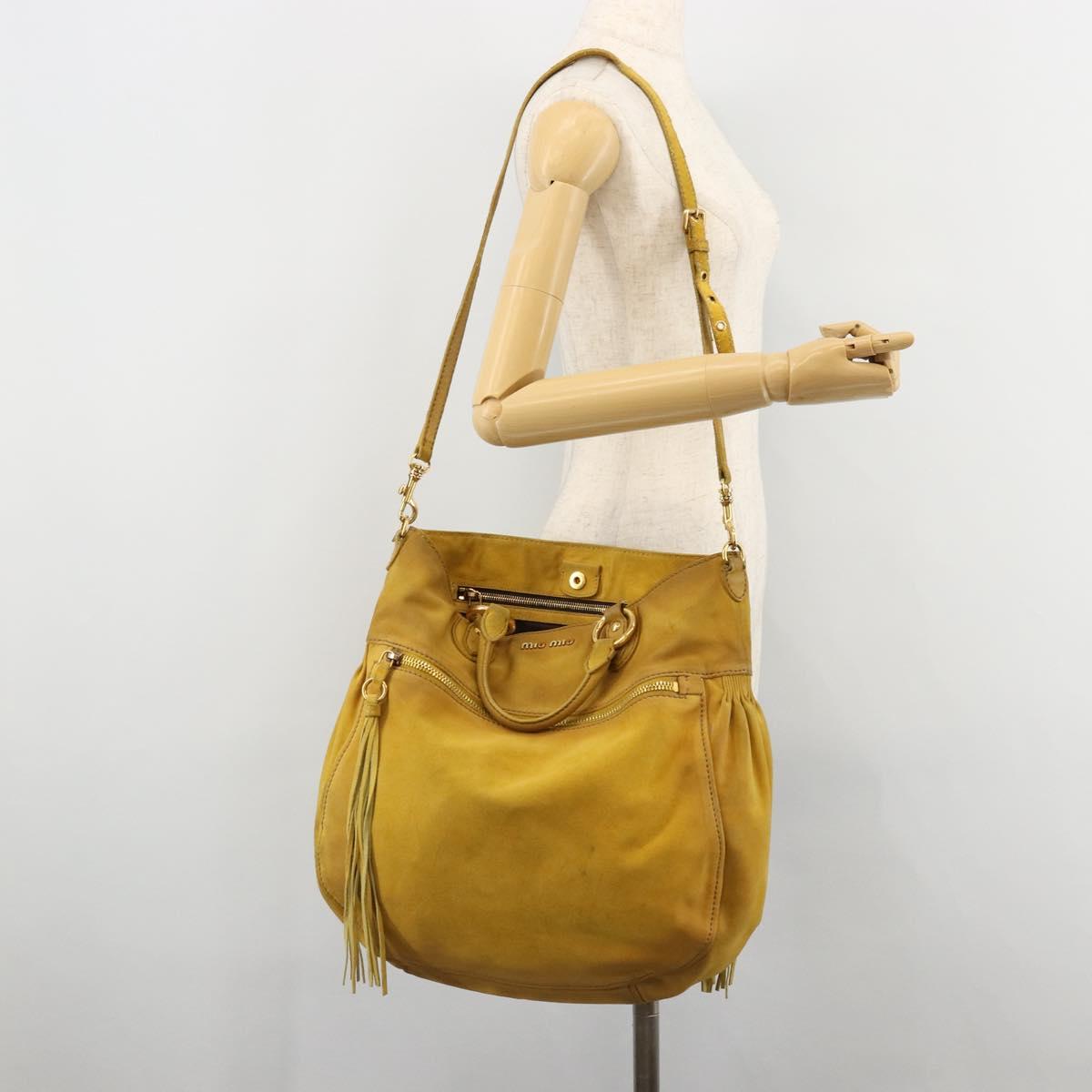 Miu Miu Hand Bag Suede 2way Yellow Gold Auth bs34949