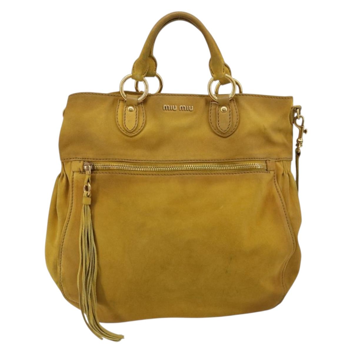 Miu Miu Hand Bag Suede 2way Yellow Gold Auth bs34949
