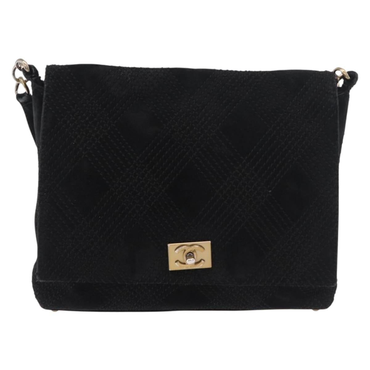 CHANEL Wild Stitch Chain Shoulder Bag Suede Black Gold CC Auth bs34950A