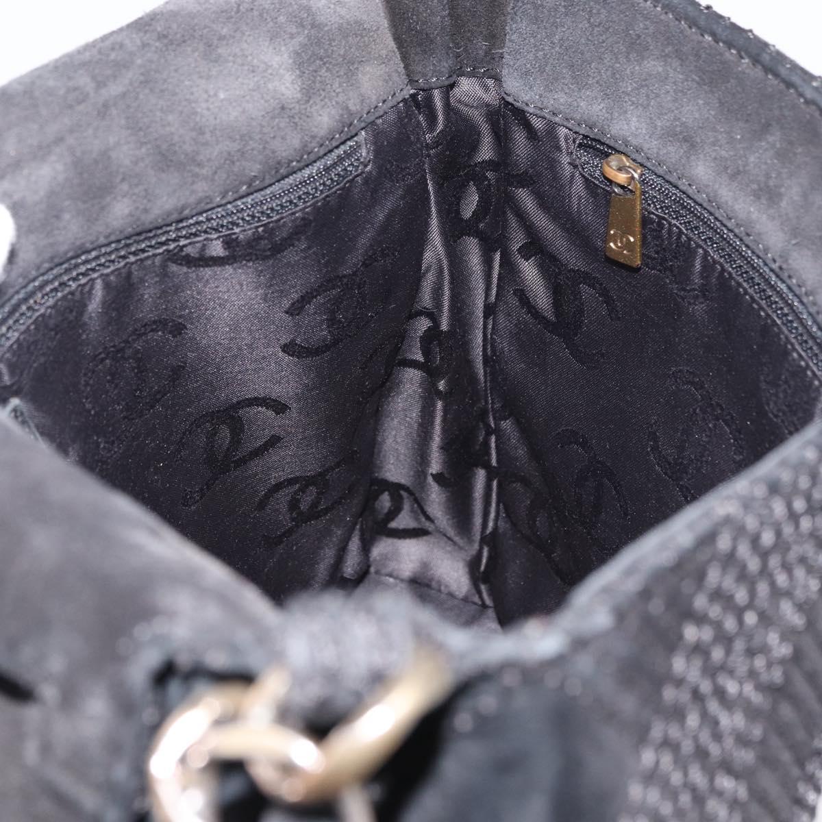 CHANEL Wild Stitch Chain Shoulder Bag Suede Black Gold CC Auth bs34950A