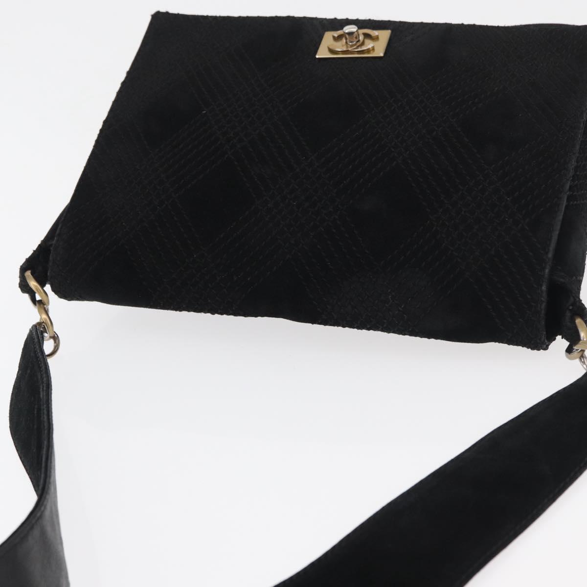 CHANEL Wild Stitch Chain Shoulder Bag Suede Black Gold CC Auth bs34950A