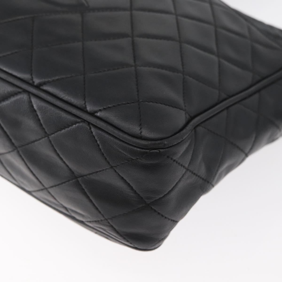 CHANEL Matelasse Shoulder Bag Lamb Skin Black Gold CC Auth bs34951A