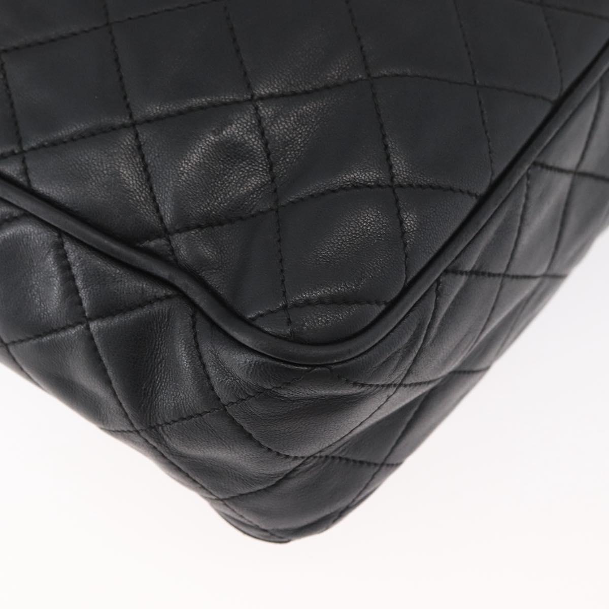 CHANEL Matelasse Shoulder Bag Lamb Skin Black Gold CC Auth bs34951A