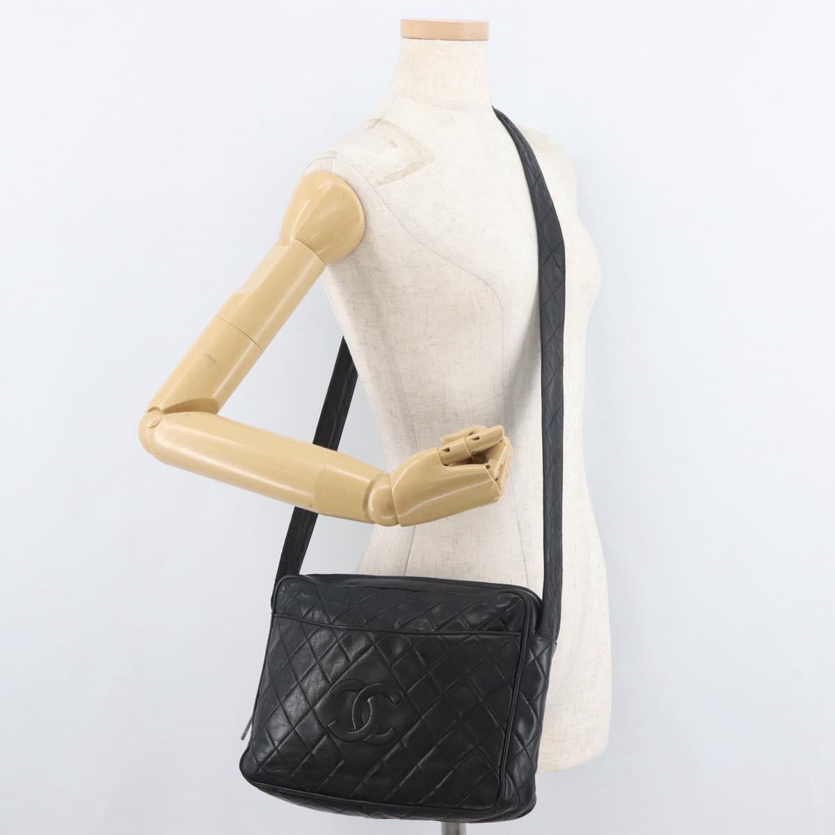 CHANEL Matelasse Shoulder Bag Lamb Skin Black Gold CC Auth bs34951A