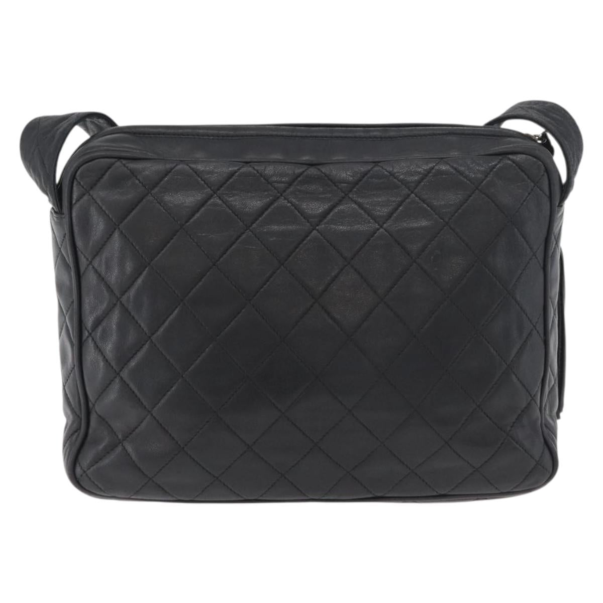 CHANEL Matelasse Shoulder Bag Lamb Skin Black Gold CC Auth bs34951A