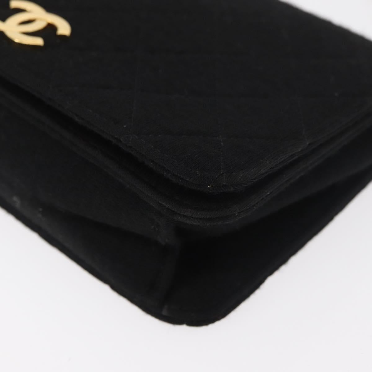CHANEL Matelasse Chain Shoulder Bag cotton Black Gold CC Auth bs34952A