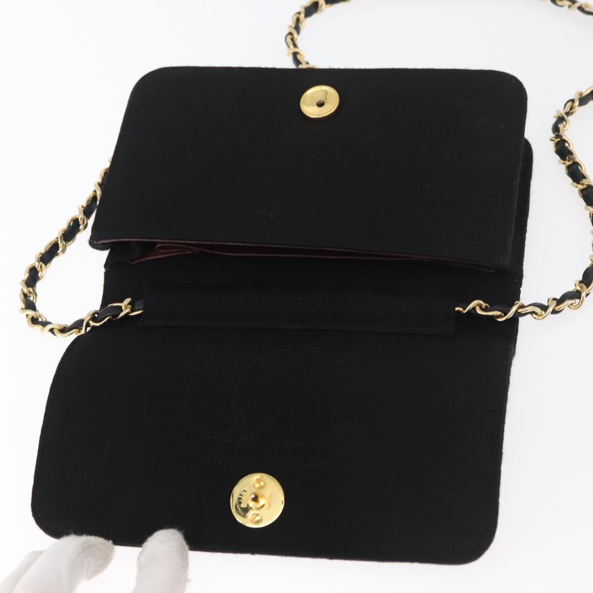 CHANEL Matelasse Chain Shoulder Bag cotton Black Gold CC Auth bs34952A