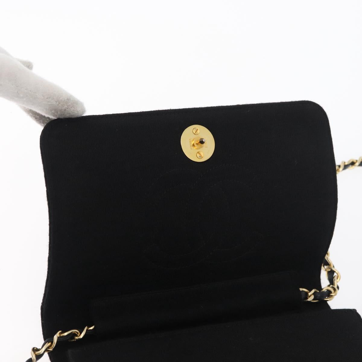 CHANEL Matelasse Chain Shoulder Bag cotton Black Gold CC Auth bs34952A