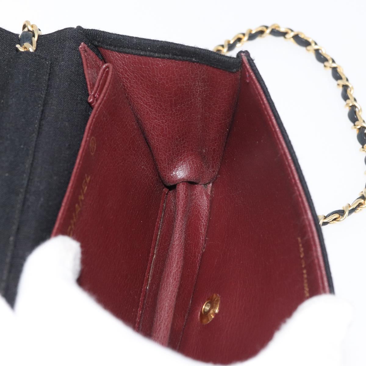 CHANEL Matelasse Chain Shoulder Bag cotton Black Gold CC Auth bs34952A