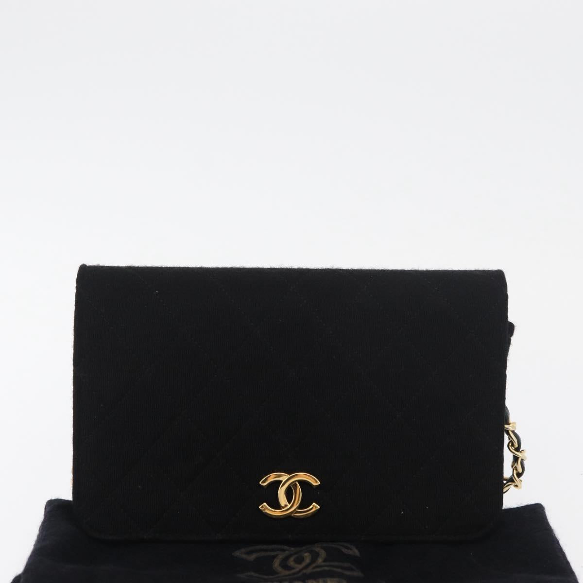 CHANEL Matelasse Chain Shoulder Bag cotton Black Gold CC Auth bs34952A