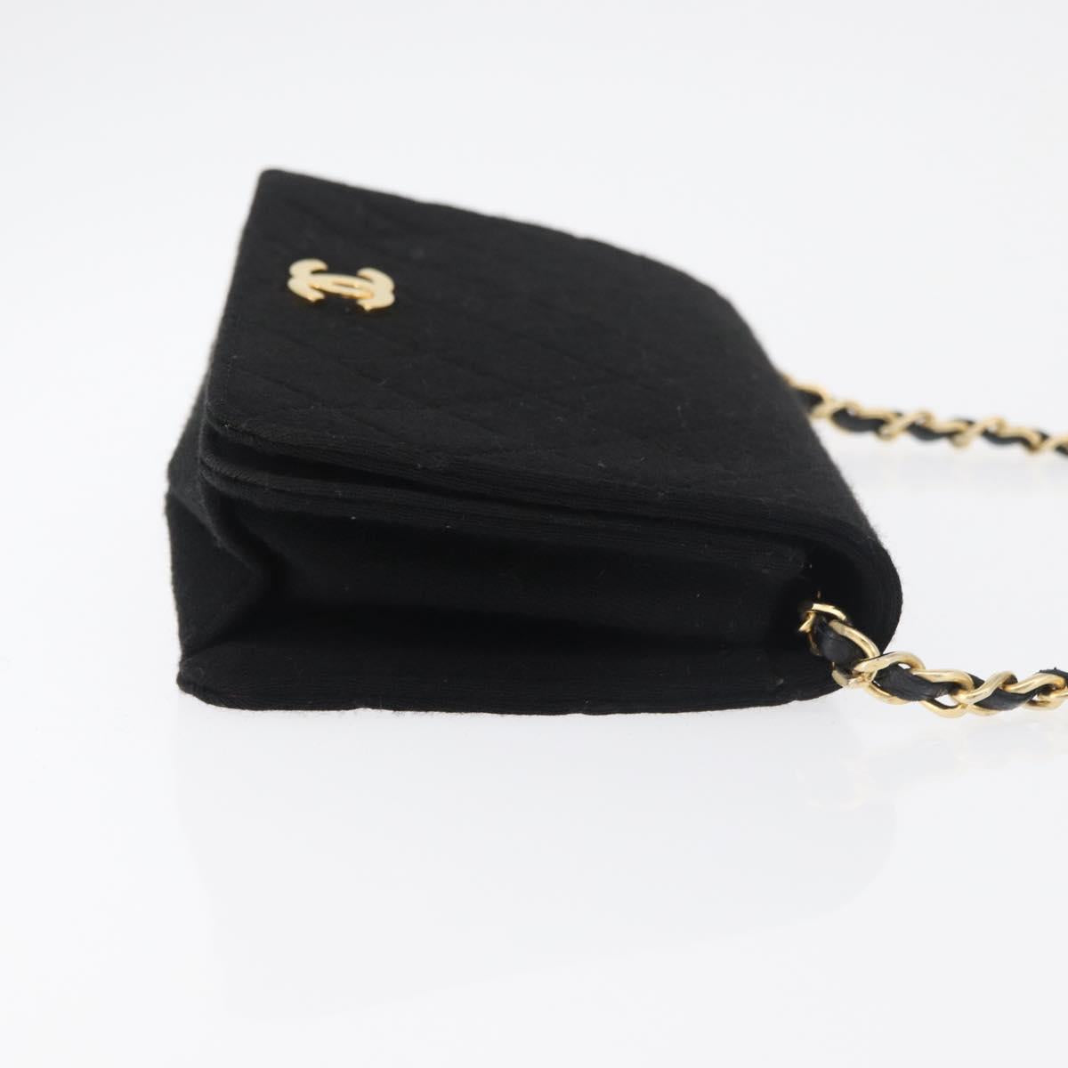 CHANEL Matelasse Chain Shoulder Bag cotton Black Gold CC Auth bs34952A