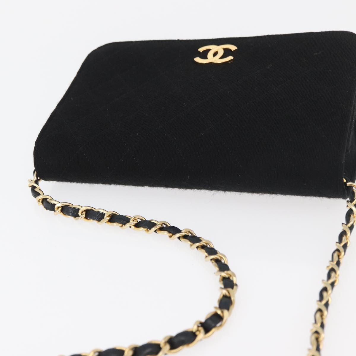 CHANEL Matelasse Chain Shoulder Bag cotton Black Gold CC Auth bs34952A