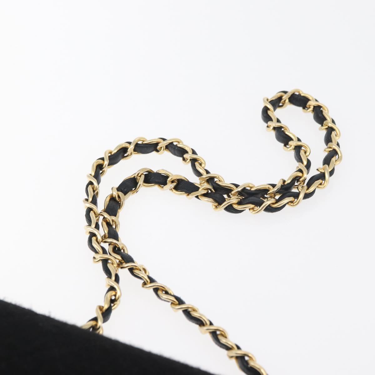 CHANEL Matelasse Chain Shoulder Bag cotton Black Gold CC Auth bs34952A