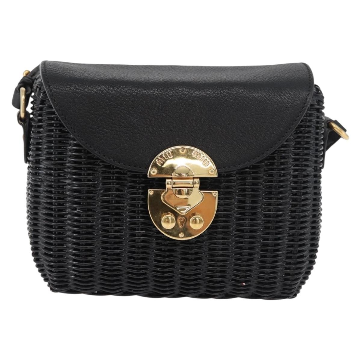 Miu Miu Shoulder Bag Straw Black Gold Auth bs34953V