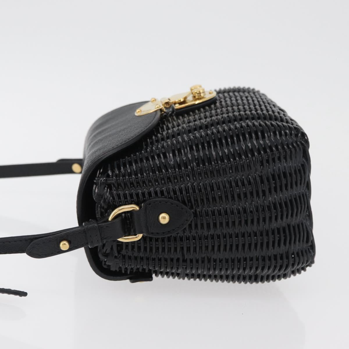 Miu Miu Shoulder Bag Straw Black Gold Auth bs34953V