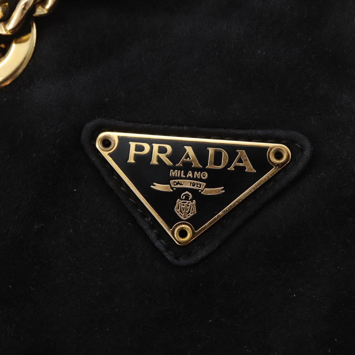 PRADA Chain Shoulder Bag Suede Black Gold Auth bs34965