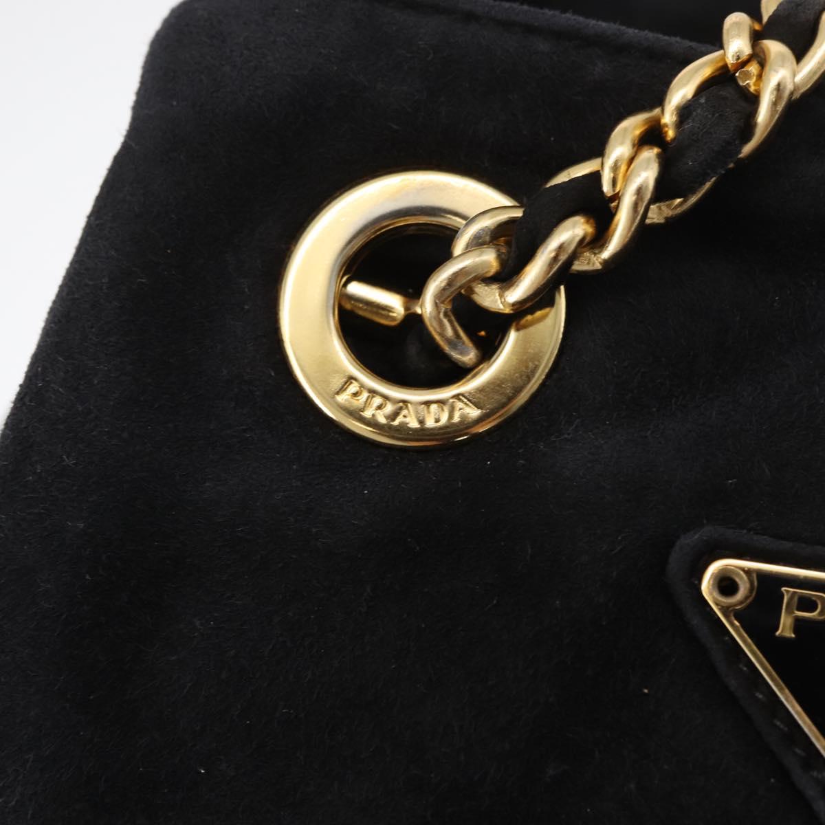 PRADA Chain Shoulder Bag Suede Black Gold Auth bs34965