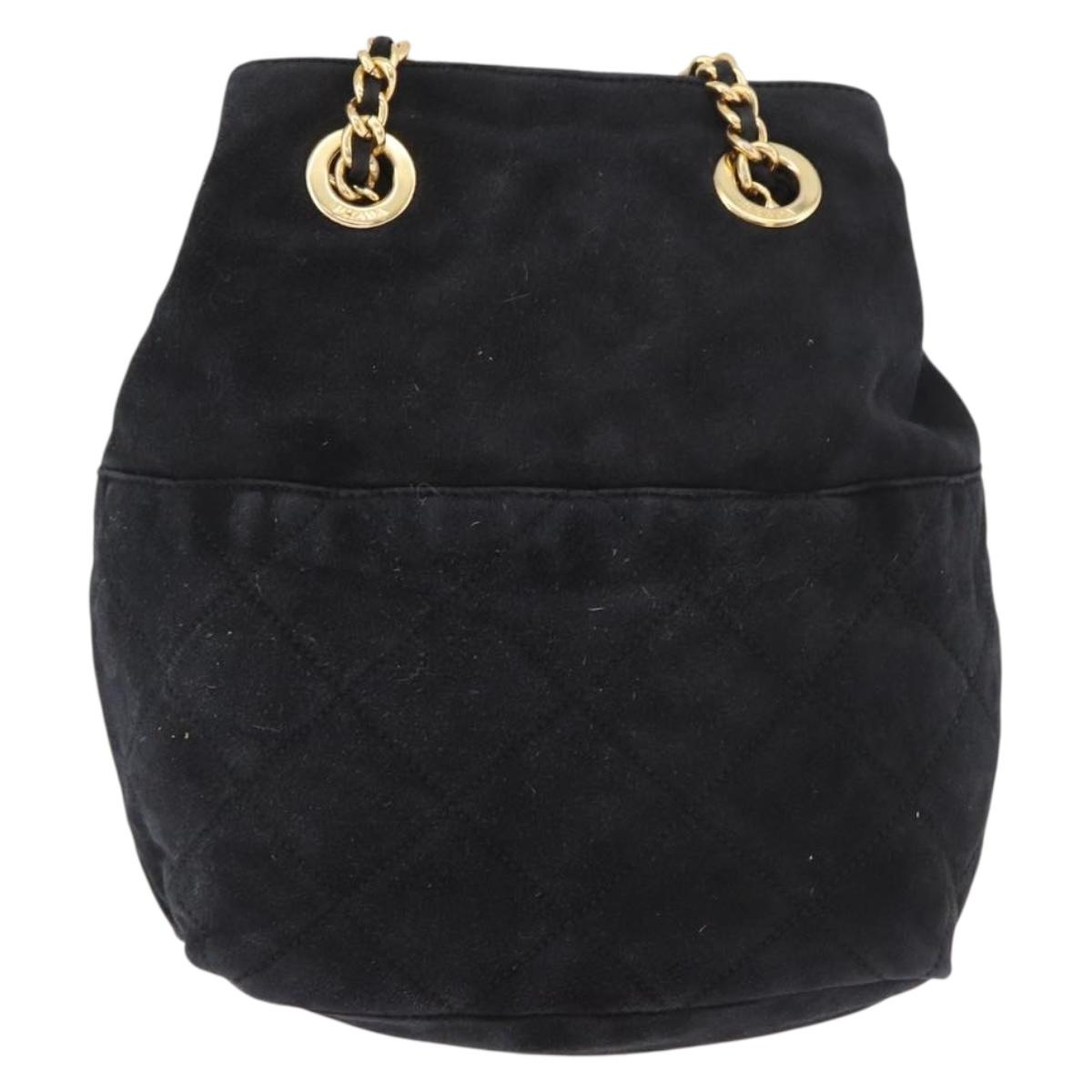 PRADA Chain Shoulder Bag Suede Black Gold Auth bs34965