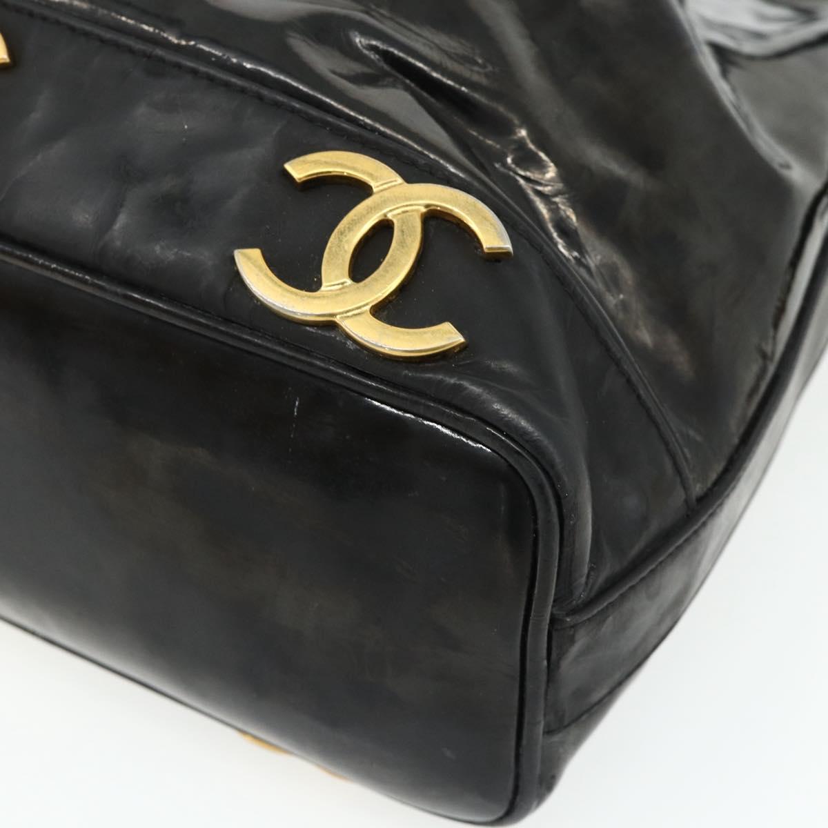 CHANEL Purse Chain Shoulder Bag Patent leather Black Gold CC Auth bs34966