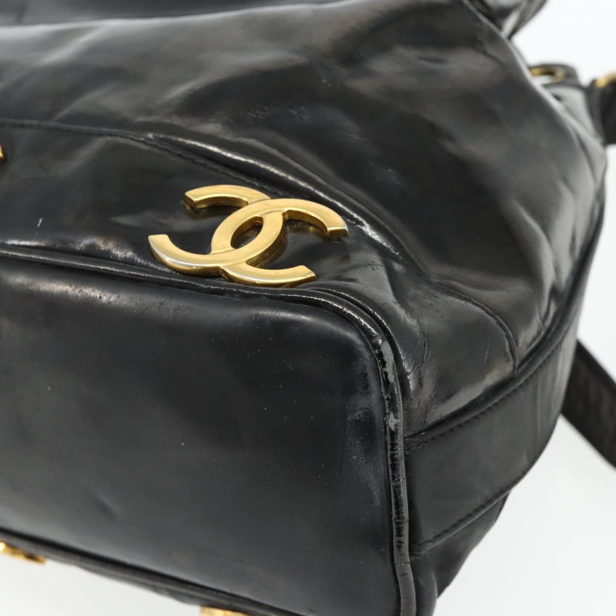 CHANEL Purse Chain Shoulder Bag Patent leather Black Gold CC Auth bs34966
