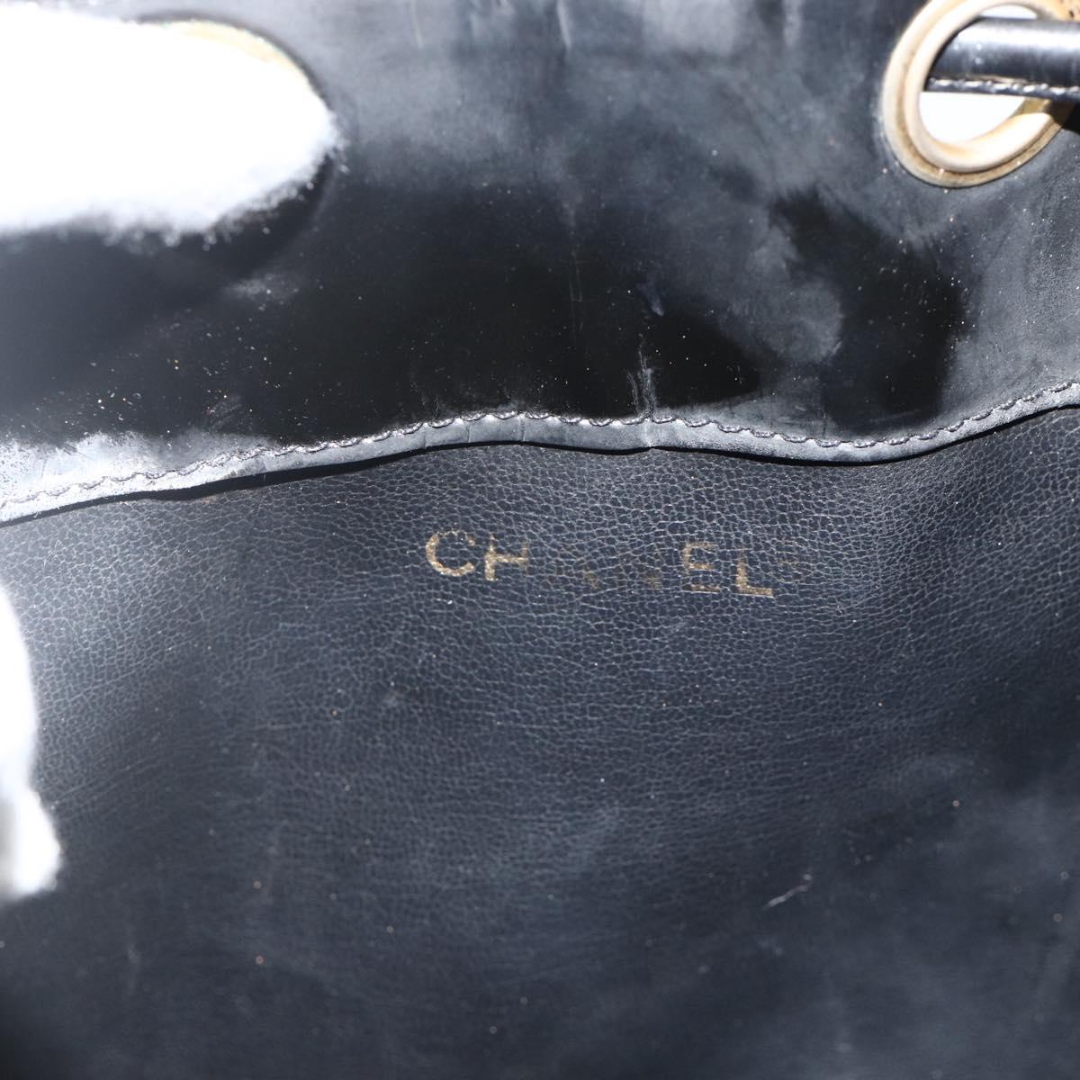 CHANEL Purse Chain Shoulder Bag Patent leather Black Gold CC Auth bs34966