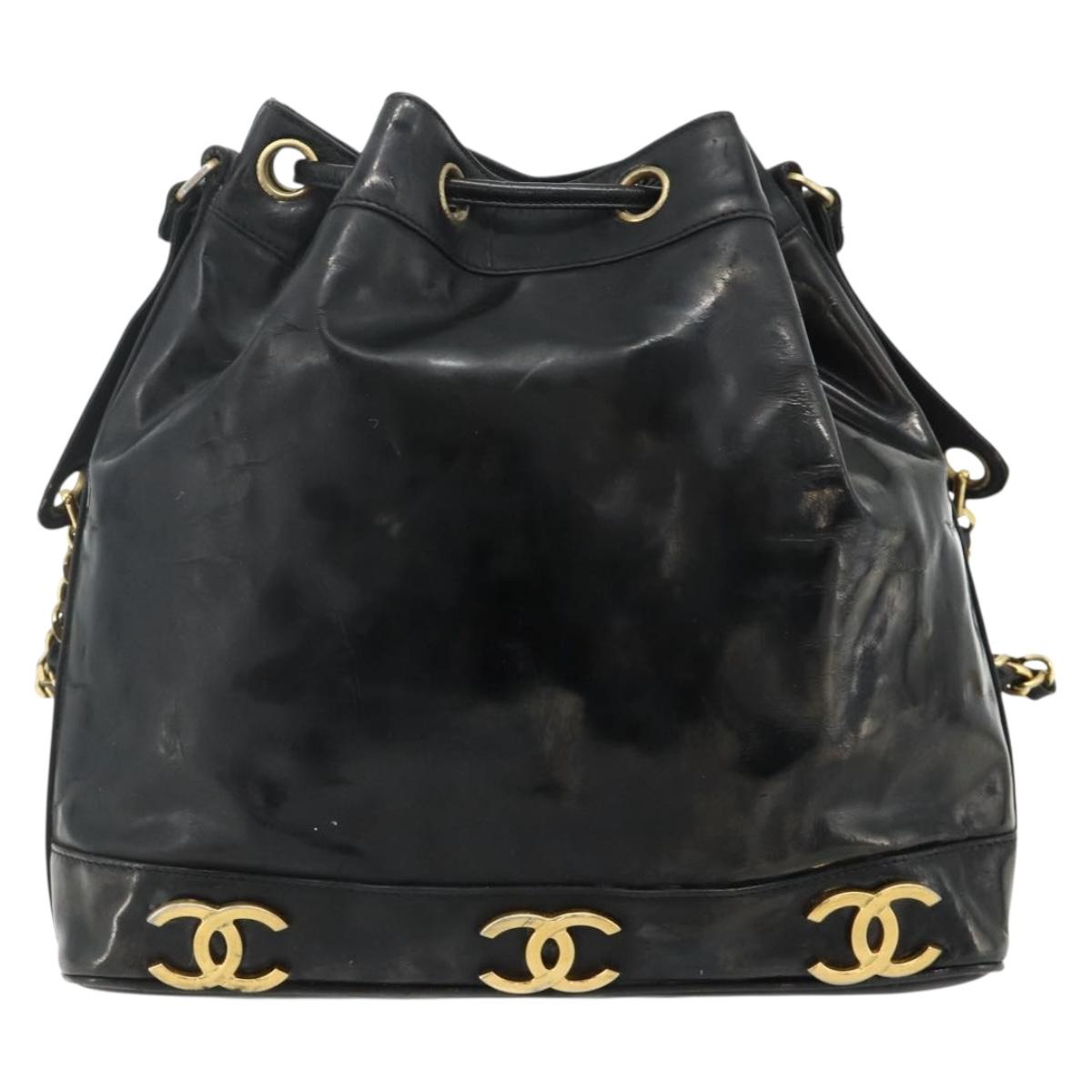 CHANEL Purse Chain Shoulder Bag Patent leather Black Gold CC Auth bs34966