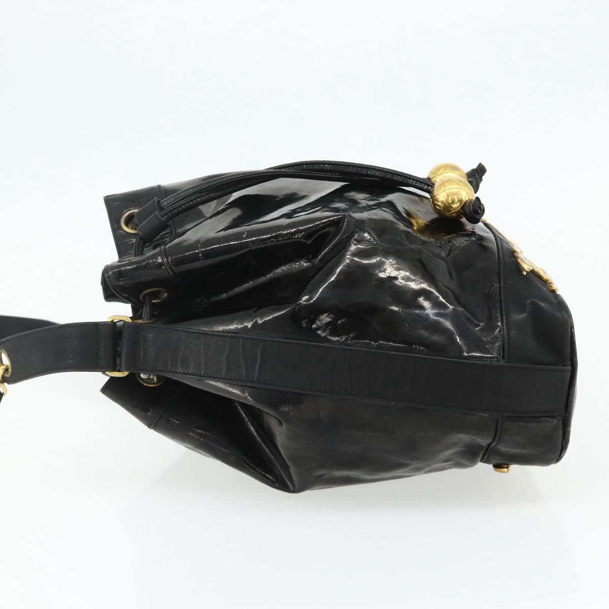 CHANEL Purse Chain Shoulder Bag Patent leather Black Gold CC Auth bs34966