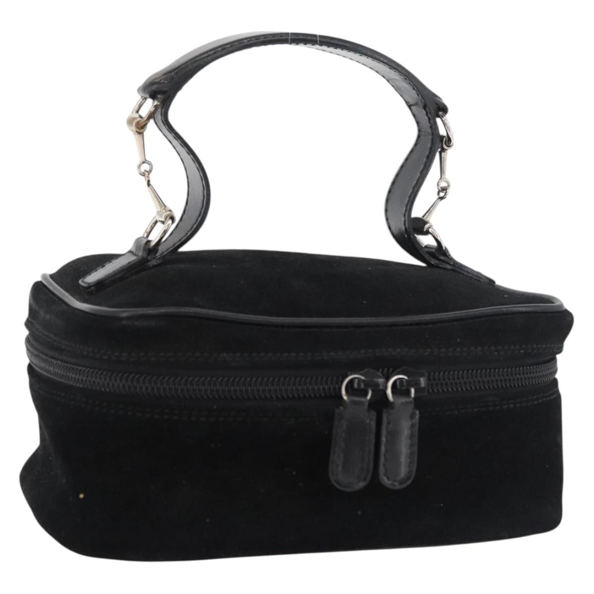 GUCCI Horsebit Vanity Bag Hand Bag Suede Black Silver 032 1705 0141 Auth bs34967