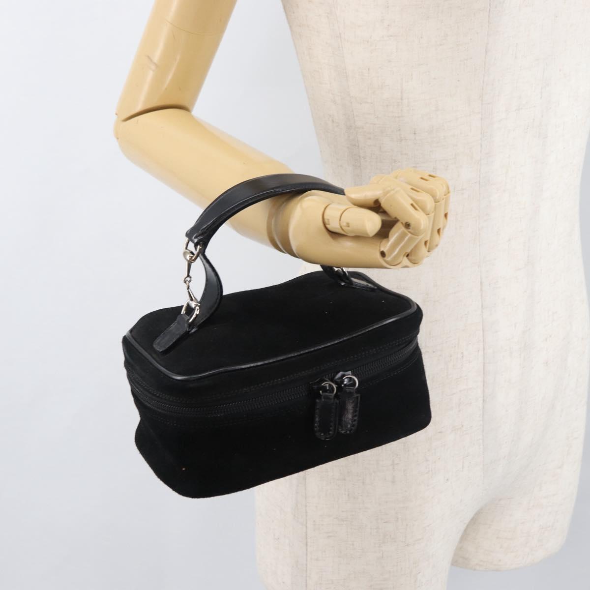 GUCCI Horsebit Vanity Bag Hand Bag Suede Black Silver 032 1705 0141 Auth bs34967