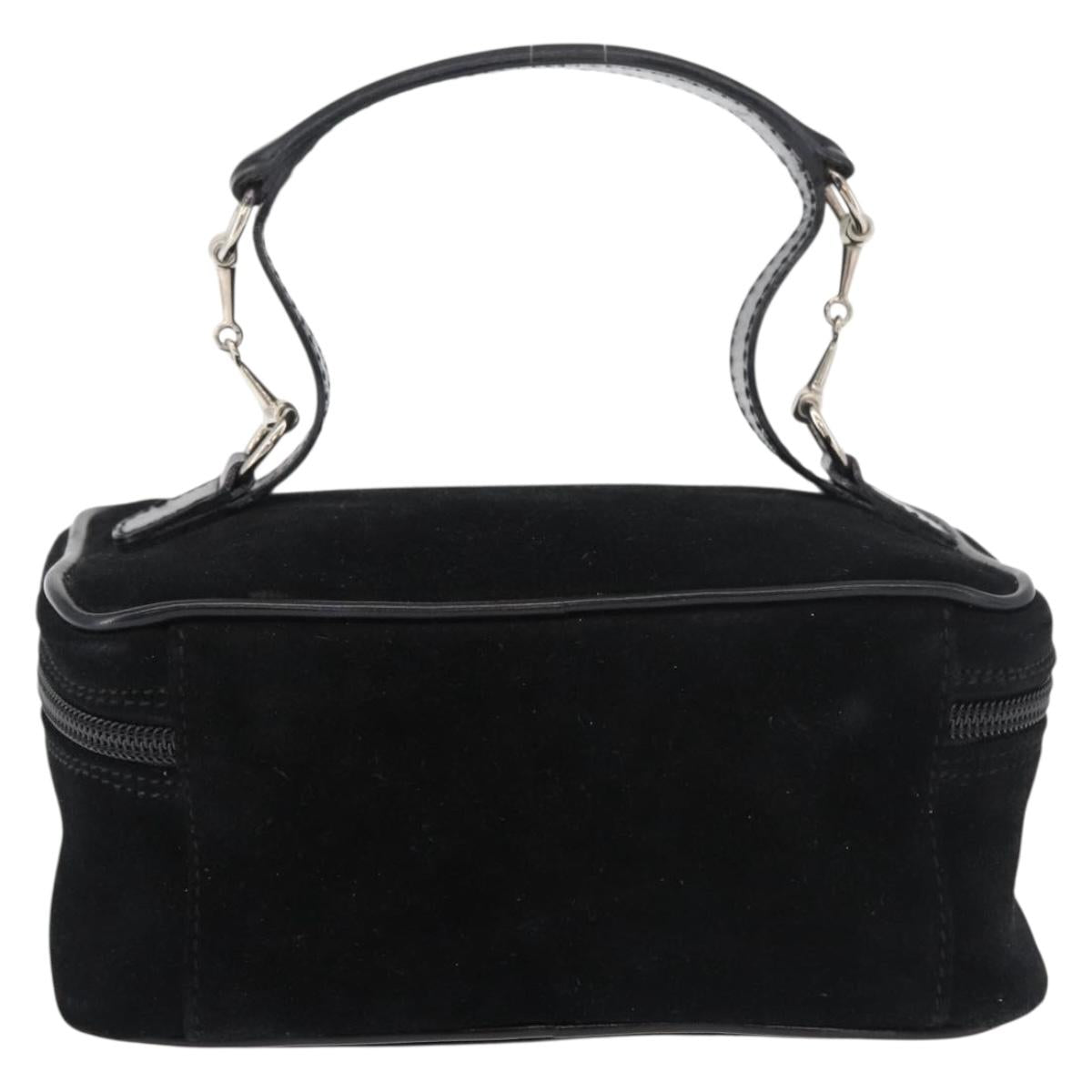 GUCCI Horsebit Vanity Bag Hand Bag Suede Black Silver 032 1705 0141 Auth bs34967