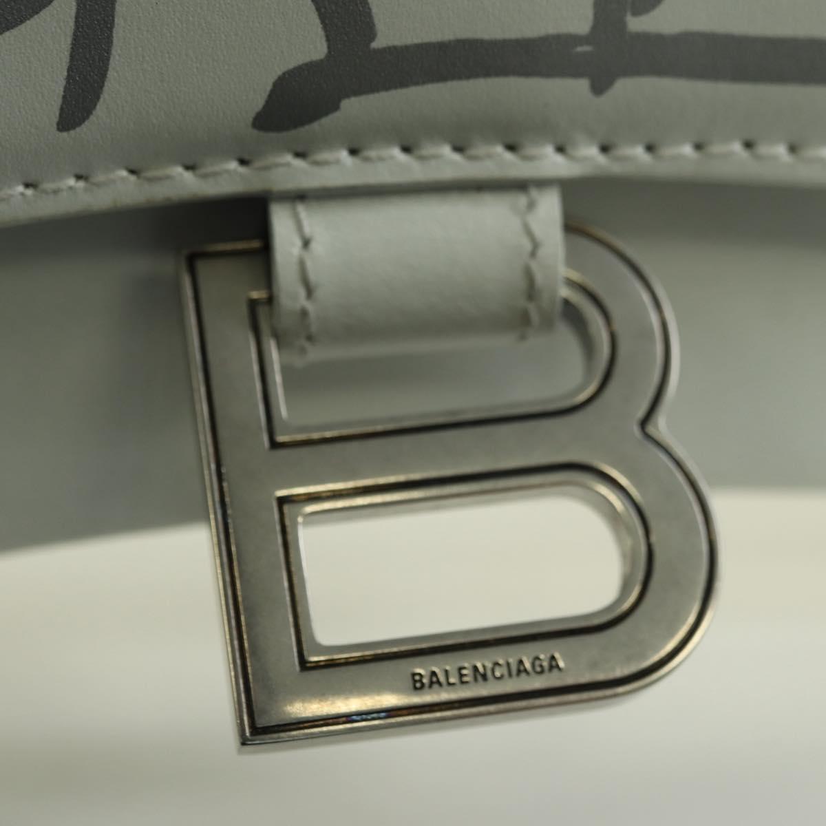 BALENCIAGA Hour Glass Hand Bag Leather 2way White Silver 592833 Auth bs34969M