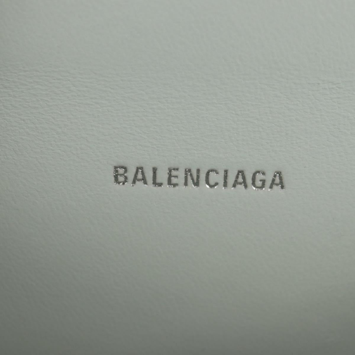 BALENCIAGA Hour Glass Hand Bag Leather 2way White Silver 592833 Auth bs34969M