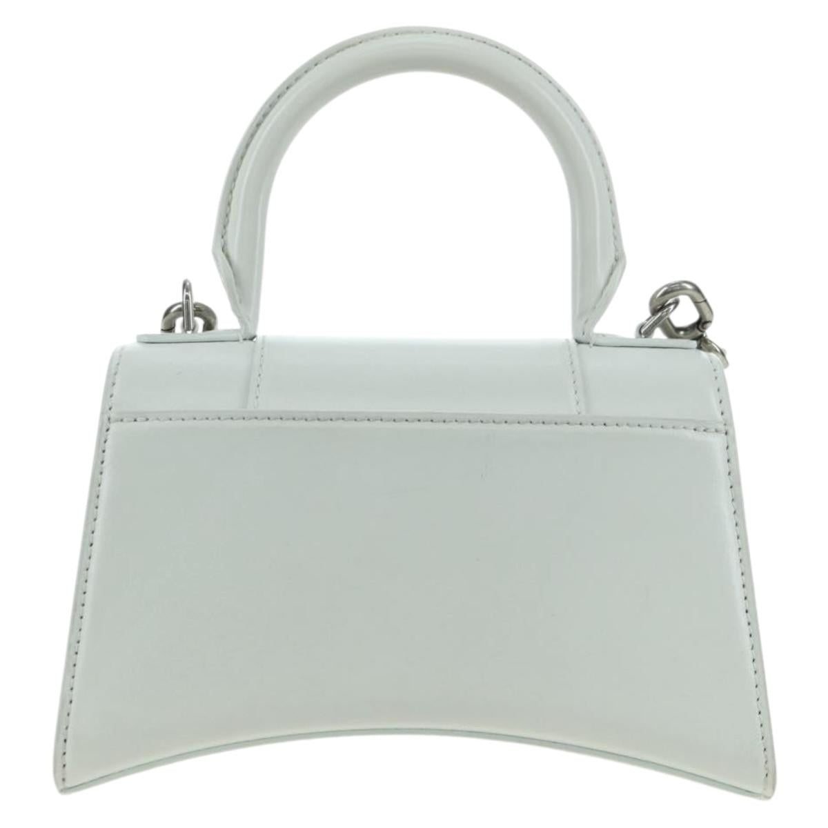BALENCIAGA Hour Glass Hand Bag Leather 2way White Silver 592833 Auth bs34969M