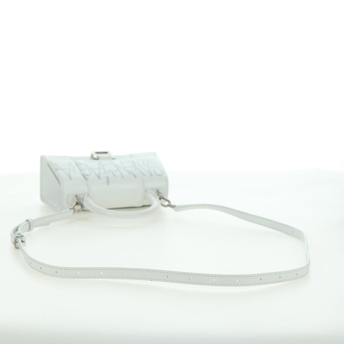 BALENCIAGA Hour Glass Hand Bag Leather 2way White Silver 592833 Auth bs34969M