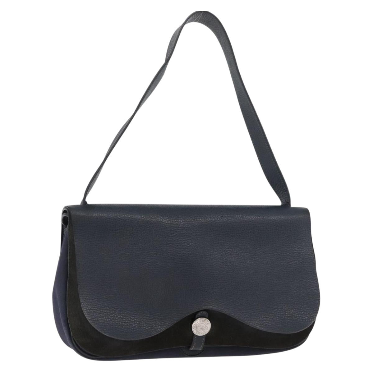 HERMES Sac Colorado MM Shoulder Bag Leather Navy Silver Auth bs34970V
