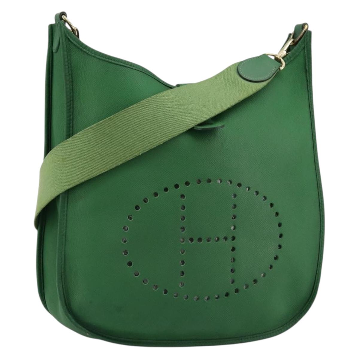 HERMES Evelyn GM Shoulder Bag Leather Green Gold Auth bs34987A