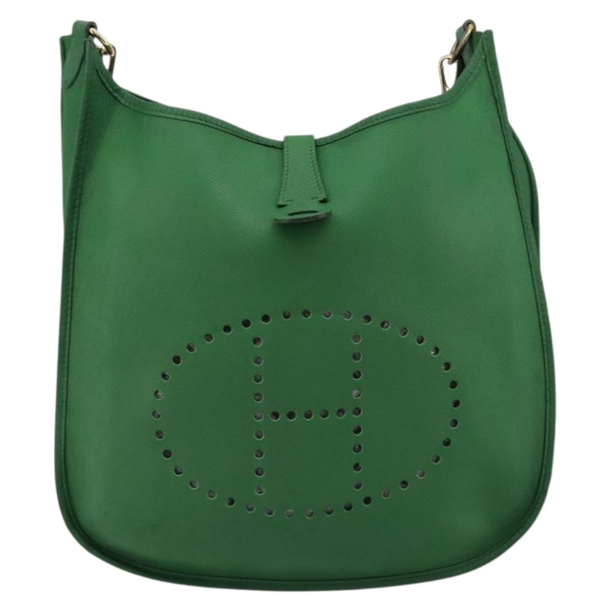 HERMES Evelyn GM Shoulder Bag Leather Green Gold Auth bs34987A