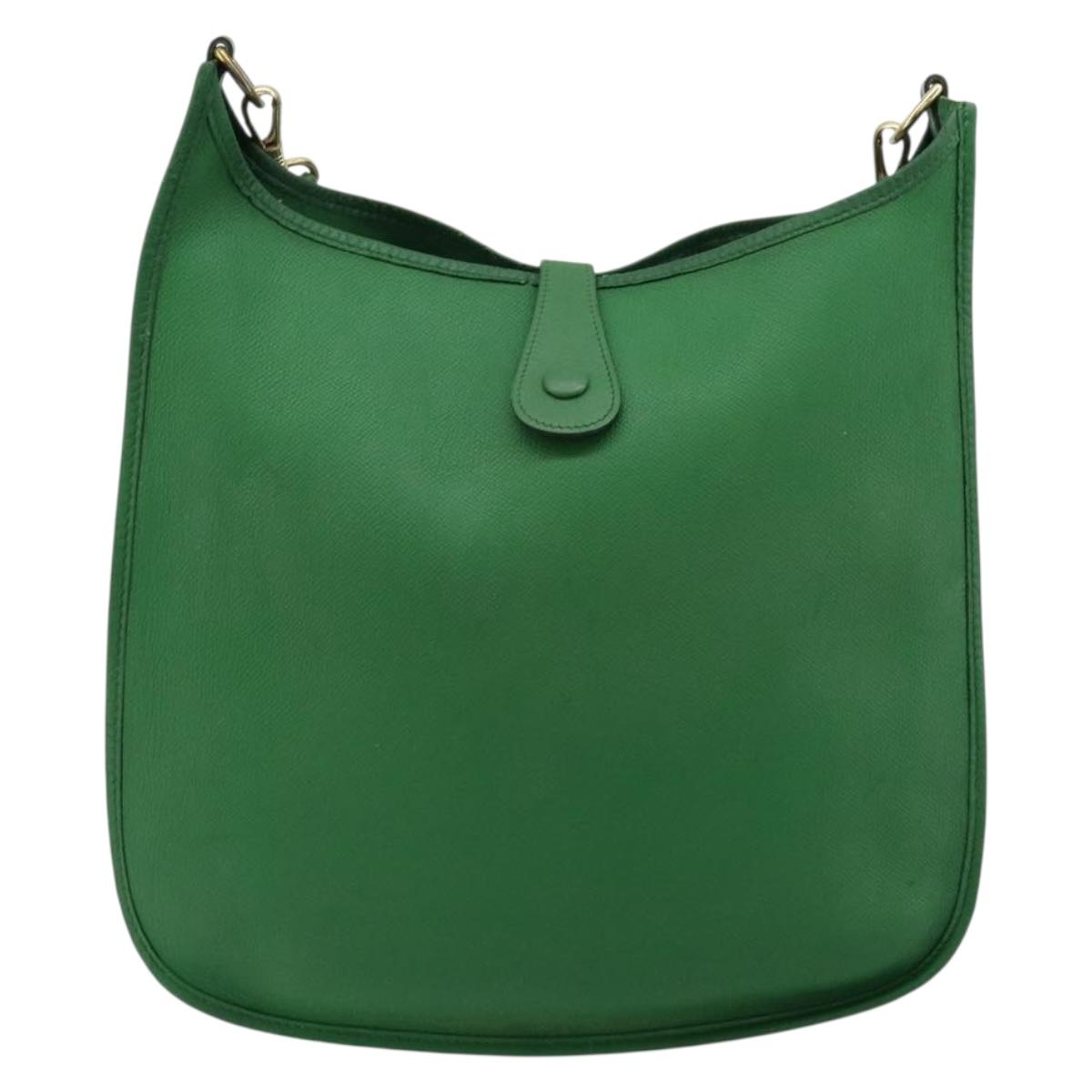 HERMES Evelyn GM Shoulder Bag Leather Green Gold Auth bs34987A