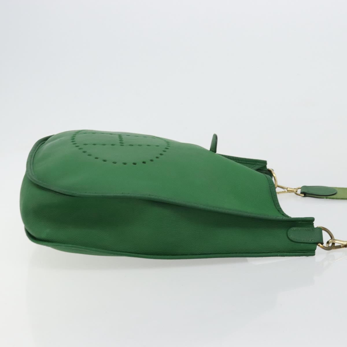 HERMES Evelyn GM Shoulder Bag Leather Green Gold Auth bs34987A