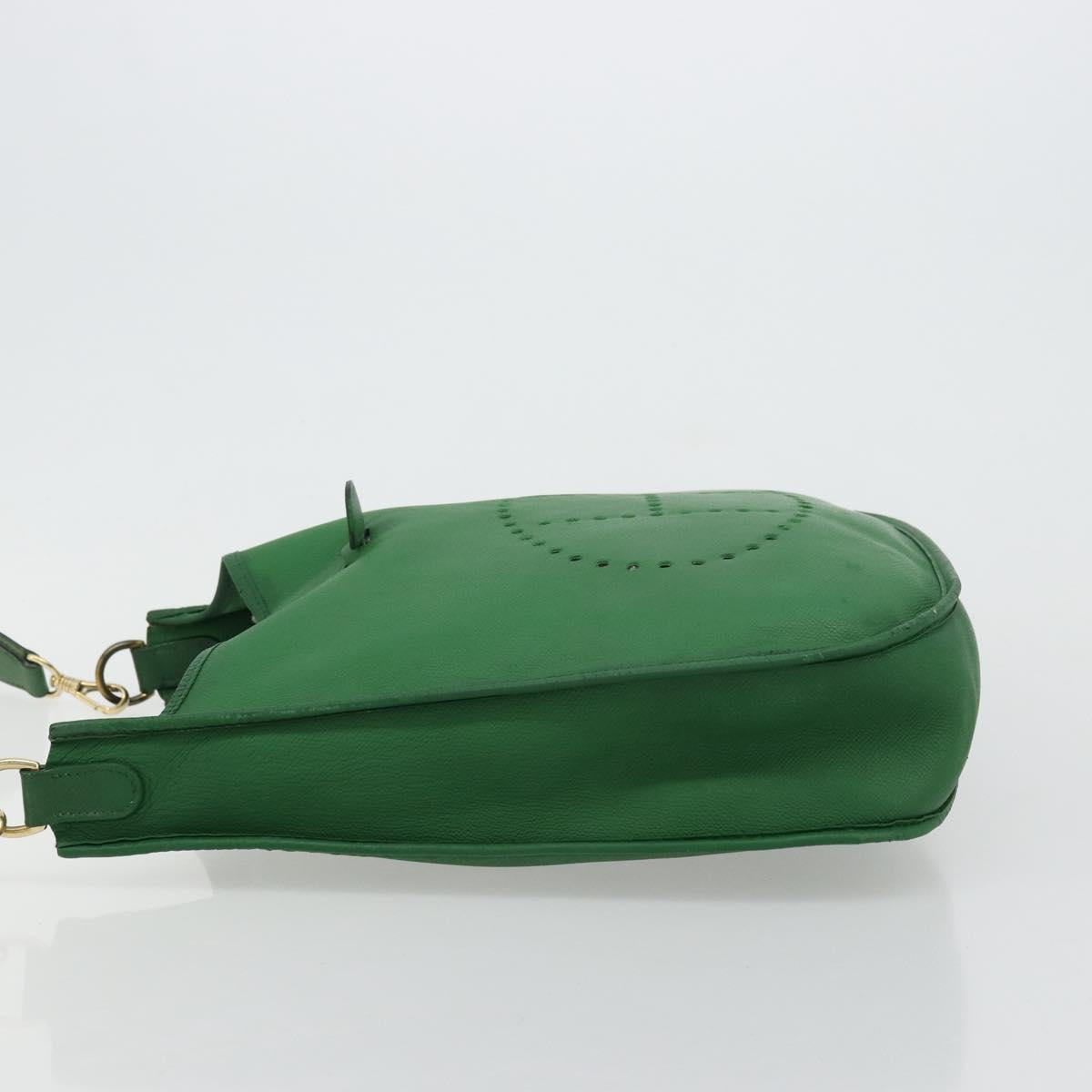 HERMES Evelyn GM Shoulder Bag Leather Green Gold Auth bs34987A