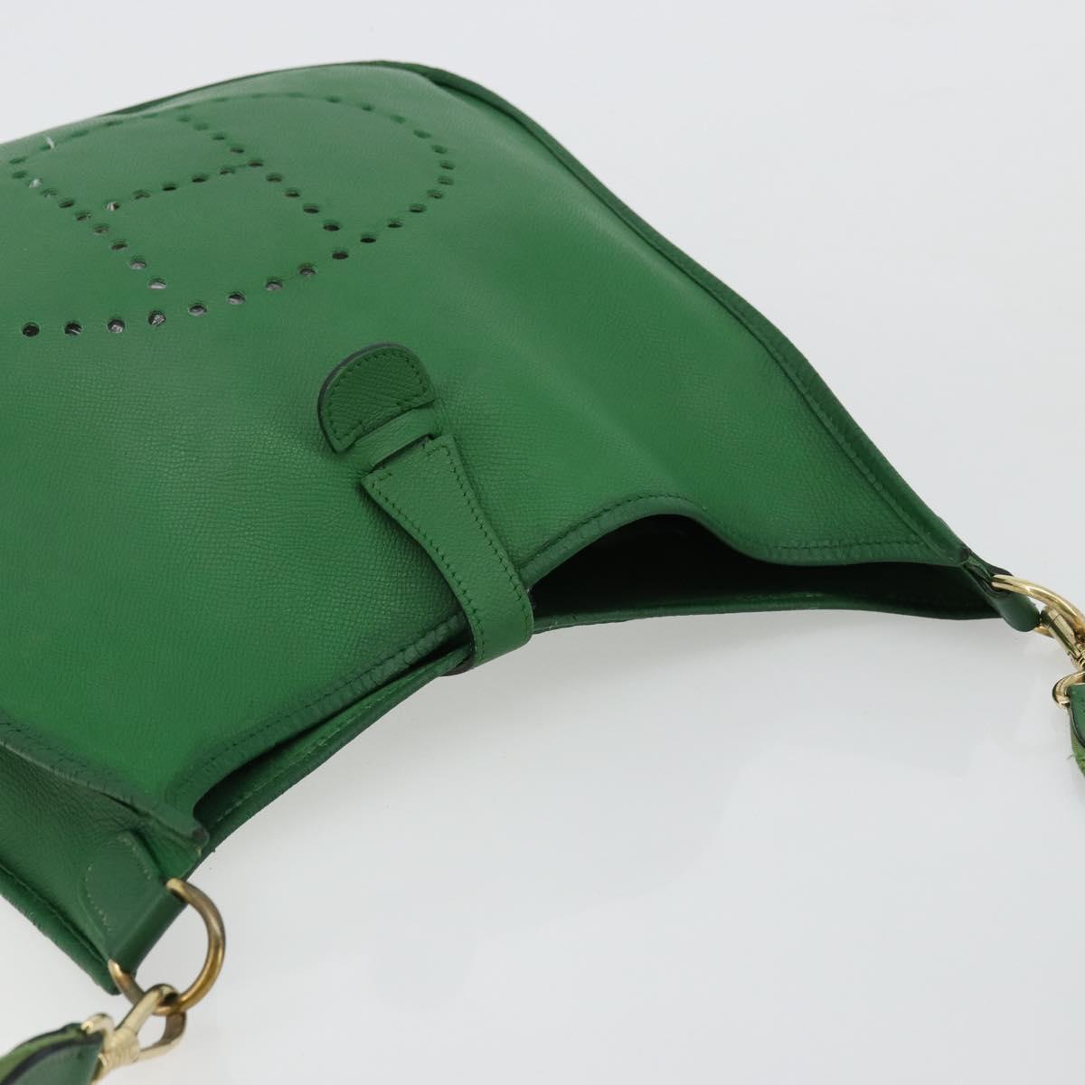 HERMES Evelyn GM Shoulder Bag Leather Green Gold Auth bs34987A