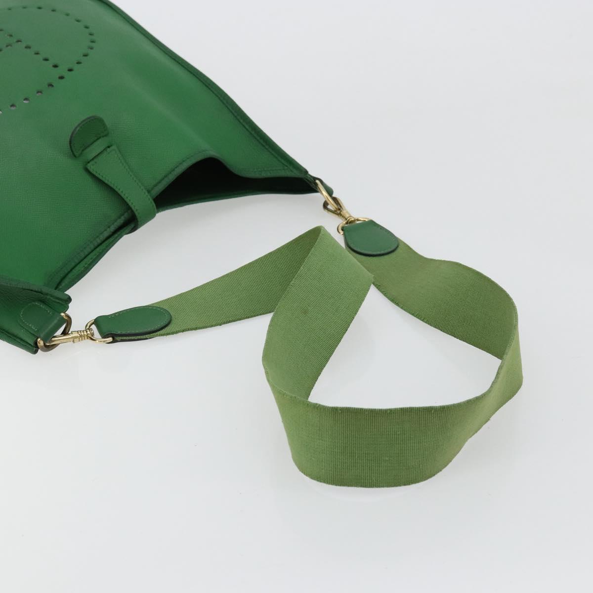 HERMES Evelyn GM Shoulder Bag Leather Green Gold Auth bs34987A