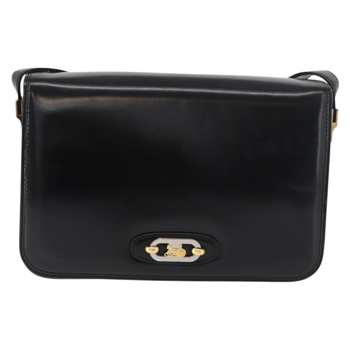CELINE Shoulder Bag Leather Black Gold Auth bs34990A