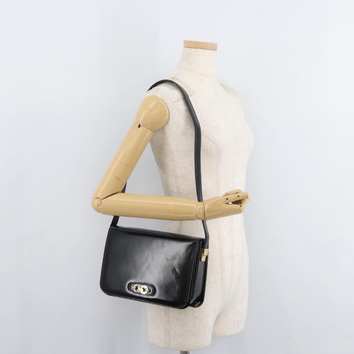CELINE Shoulder Bag Leather Black Gold Auth bs34990A
